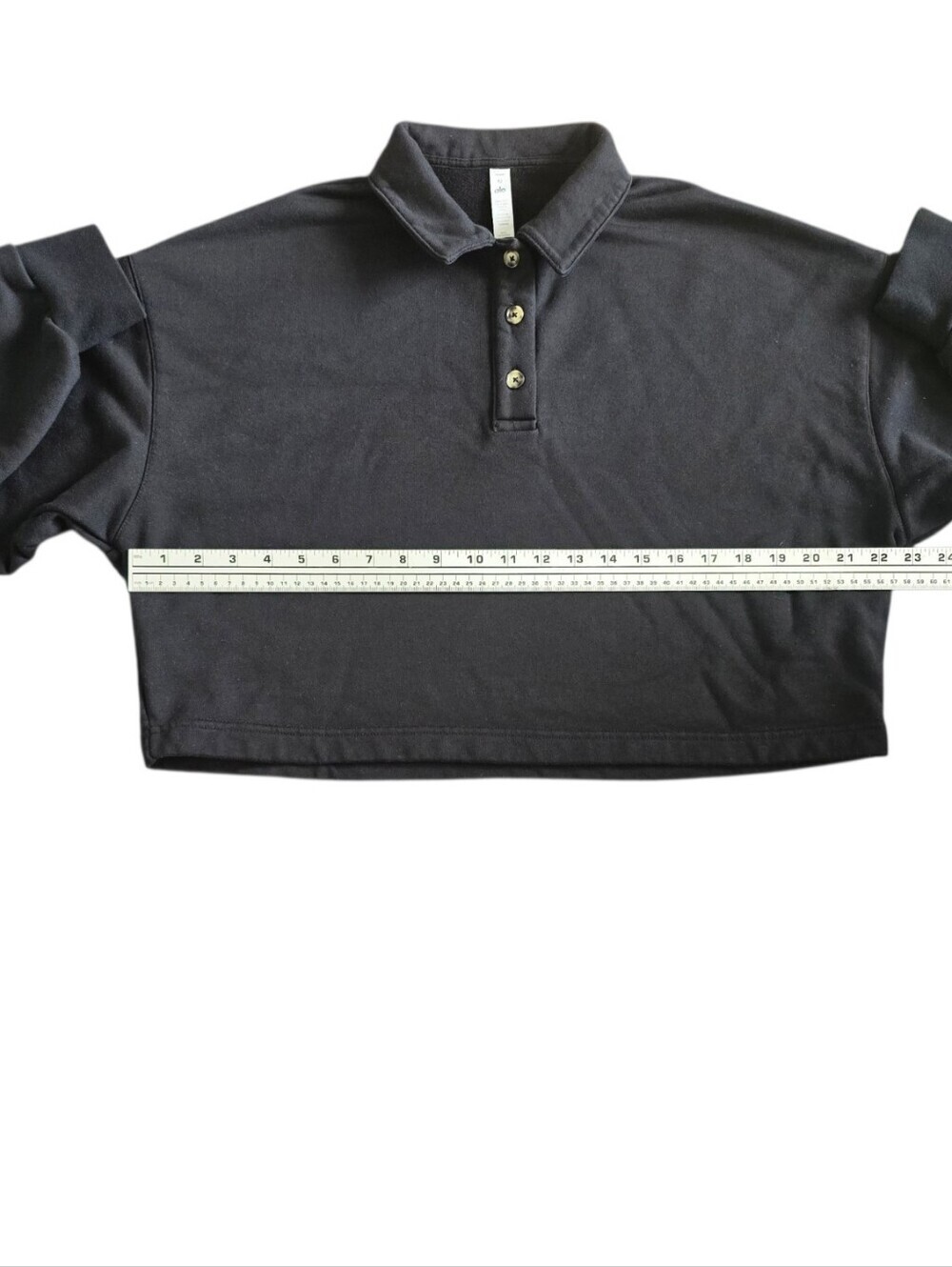 ALO Yoga Black Cropped Henley Polo Sweatshirt Pullover Size M - Picture 6 of 9